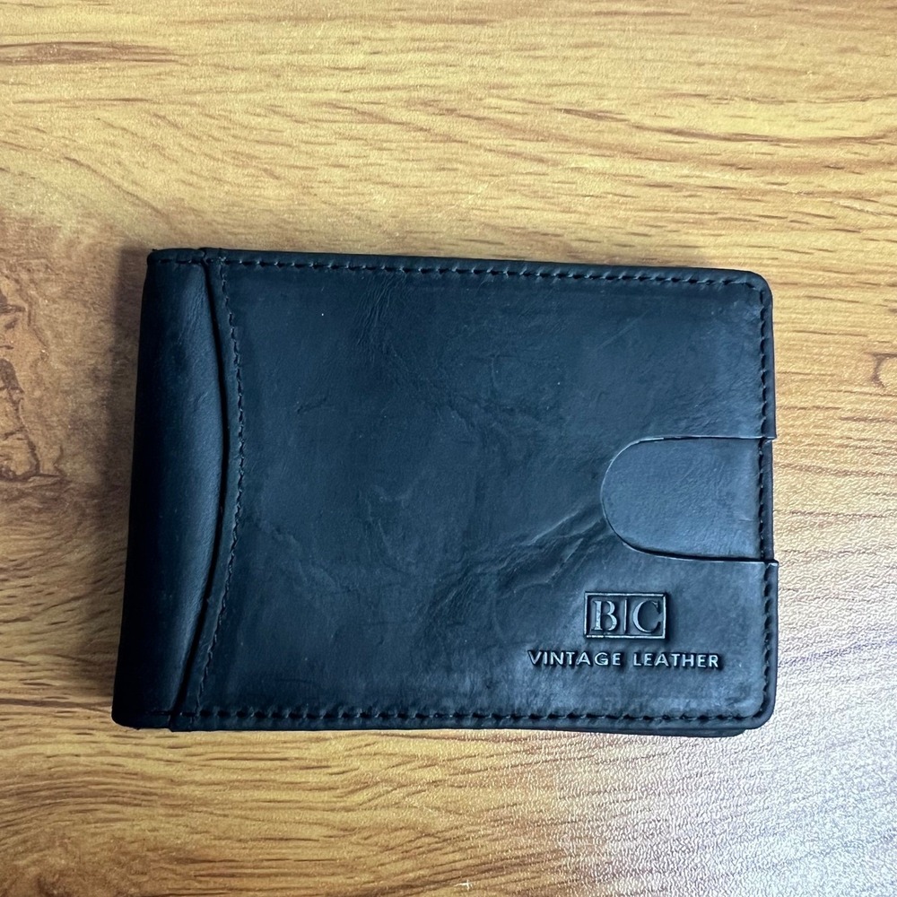 BC Vintage Leather Bifold Wallet Money Clip ID Card‎ Holder Black Men NEW